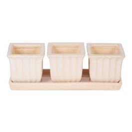 WHITE SQUARE CERAMIC SMALL PLANTER SET OF 3